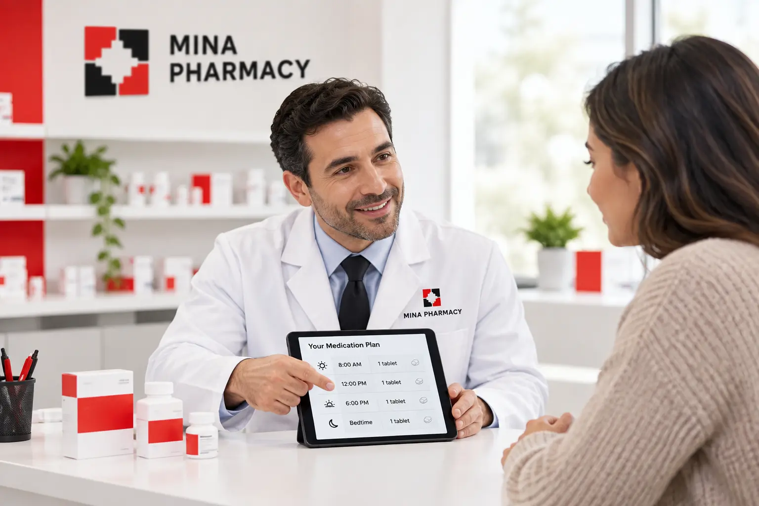 Pharmacist reviewing a medication plan with a patient