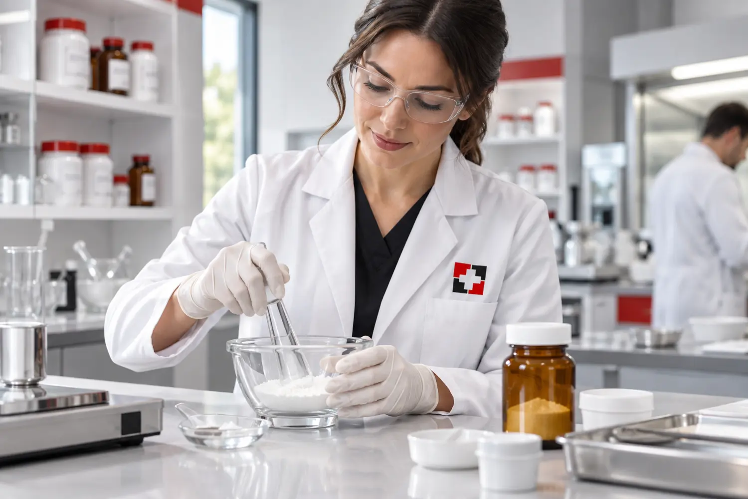 Pharmacist preparing a customized compounded medication