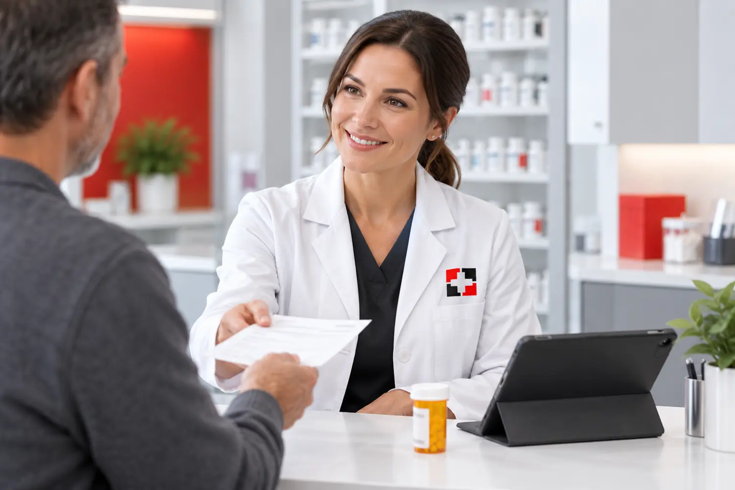 CityRx pharmacist helping a patient with a prescription
