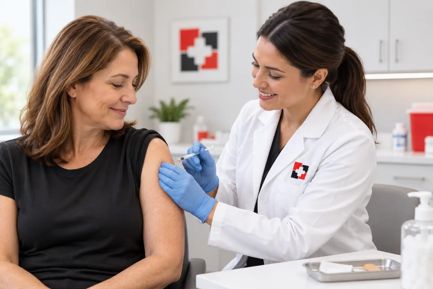 Pharmacist providing a vaccine to an adult patient